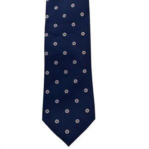 BLACKBIRD navy blue flower print silk linen blend 3-1/4” tie